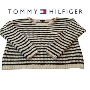 XXL Tommy Hilfiger 100% Classic Cotton Sweater in Navy and Old White